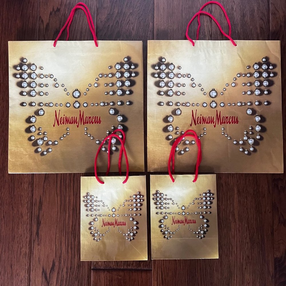 4-Neiman Marcus Christmas Butterfly Shopping Gift Bags Vintage